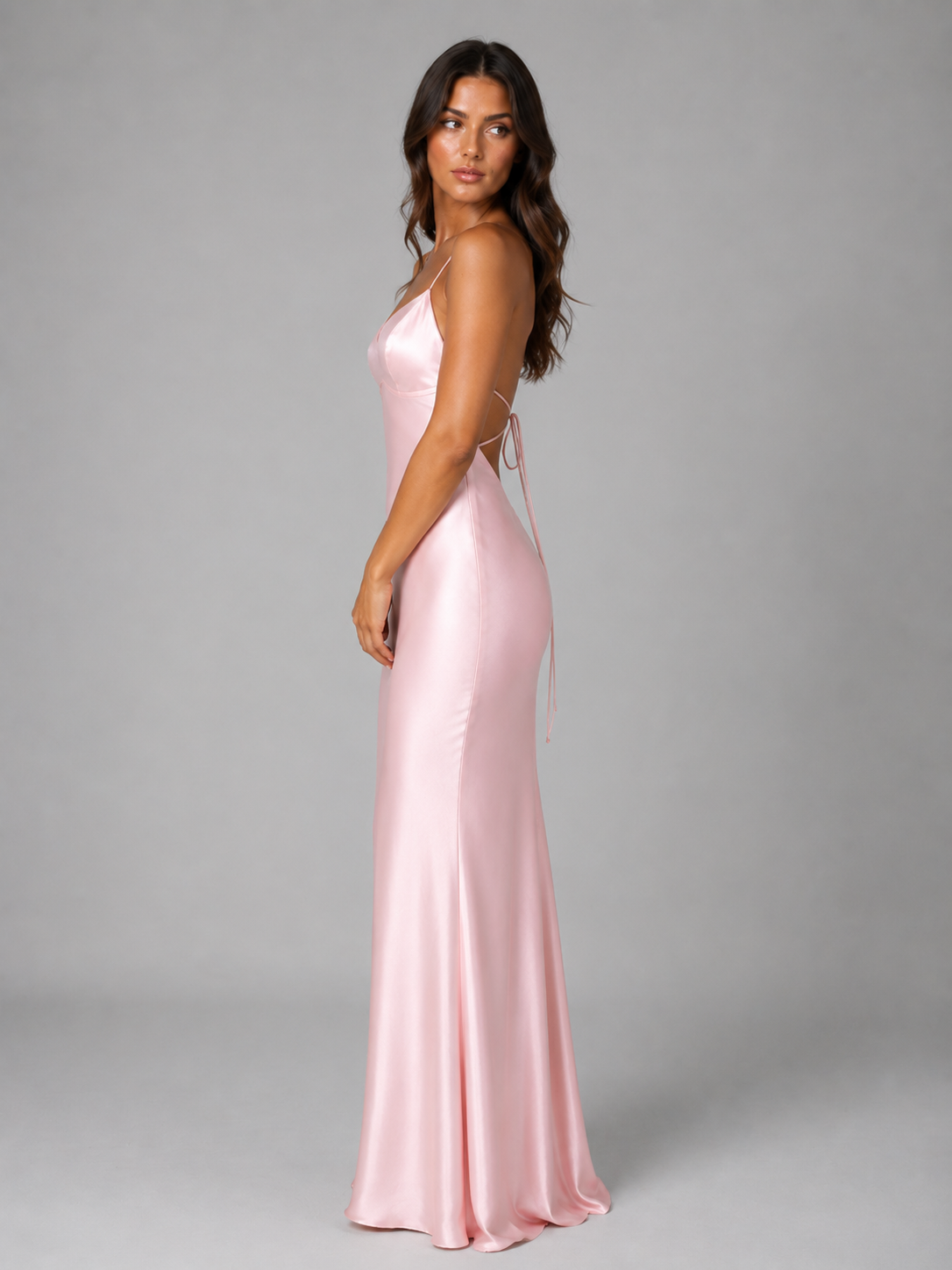 Gabriella satin maxi dress - Blush Pink side view