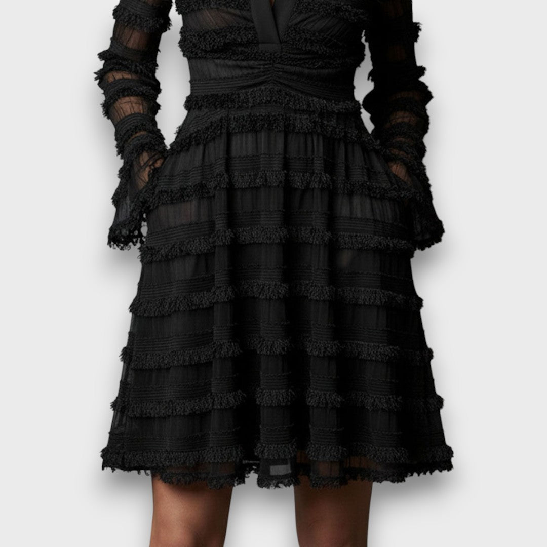 Women's Textured V-Neck Long-Sleeve Dress