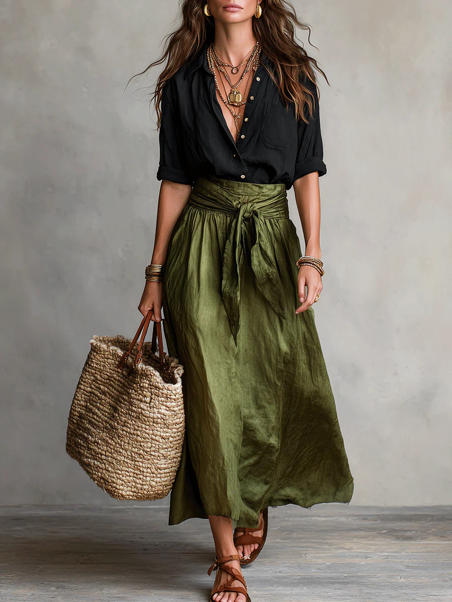 Beatrice | Women's Relaxed Shirt and Midi Skirt Set product view