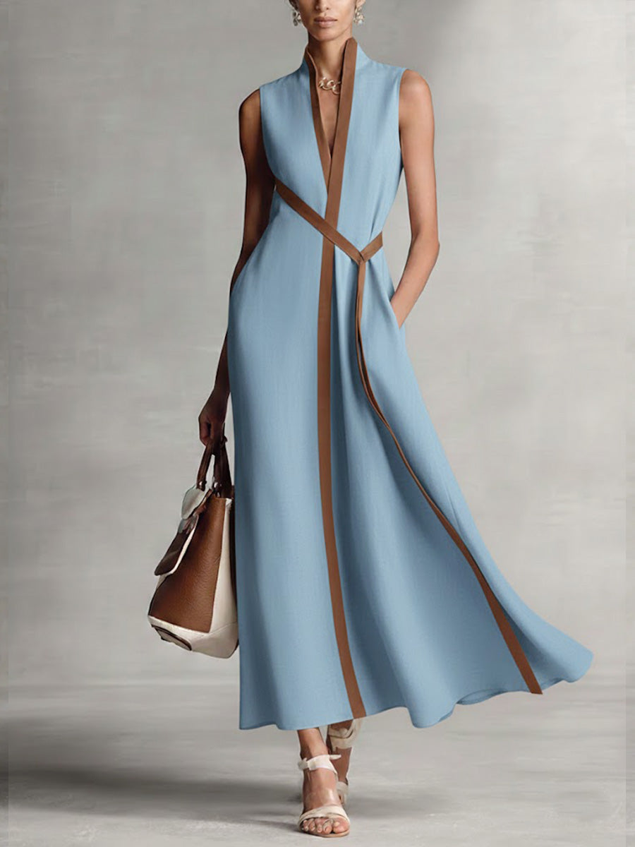 Elowen | Women's Contrast-Trim Sleeveless Midi Dress product view