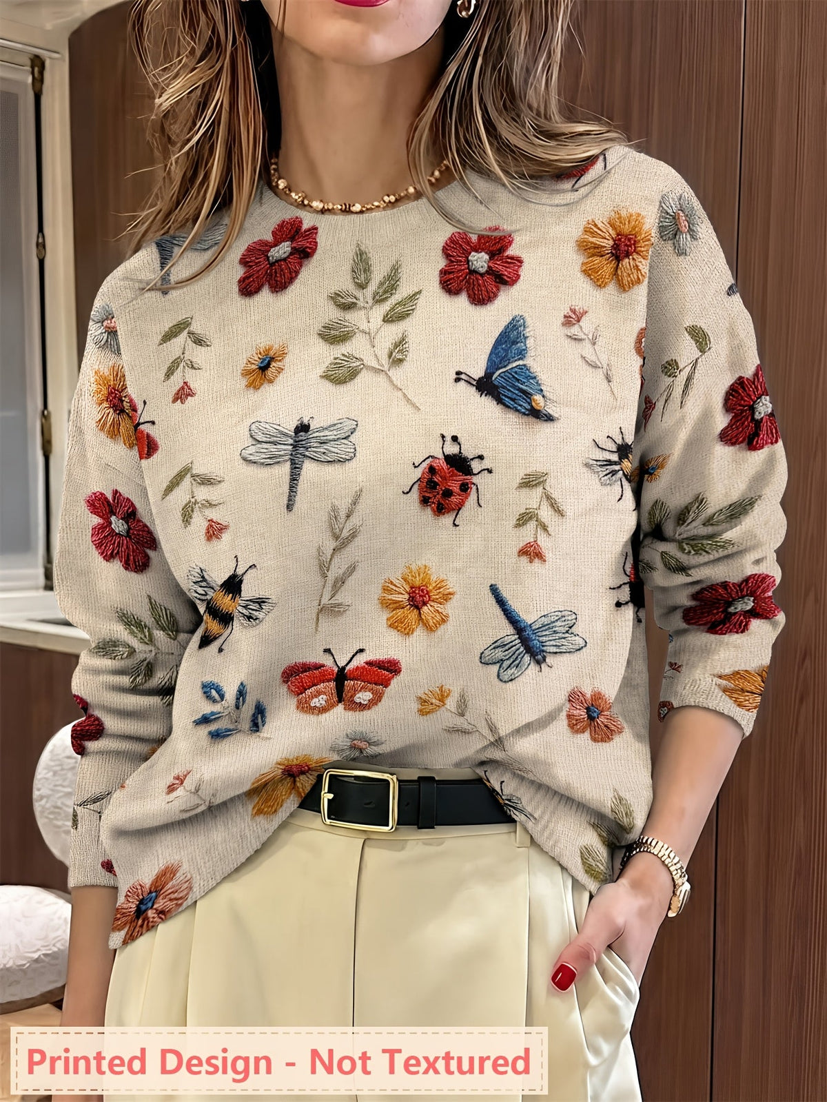 Iris | Women's Botanical-Print Crewneck Sweater