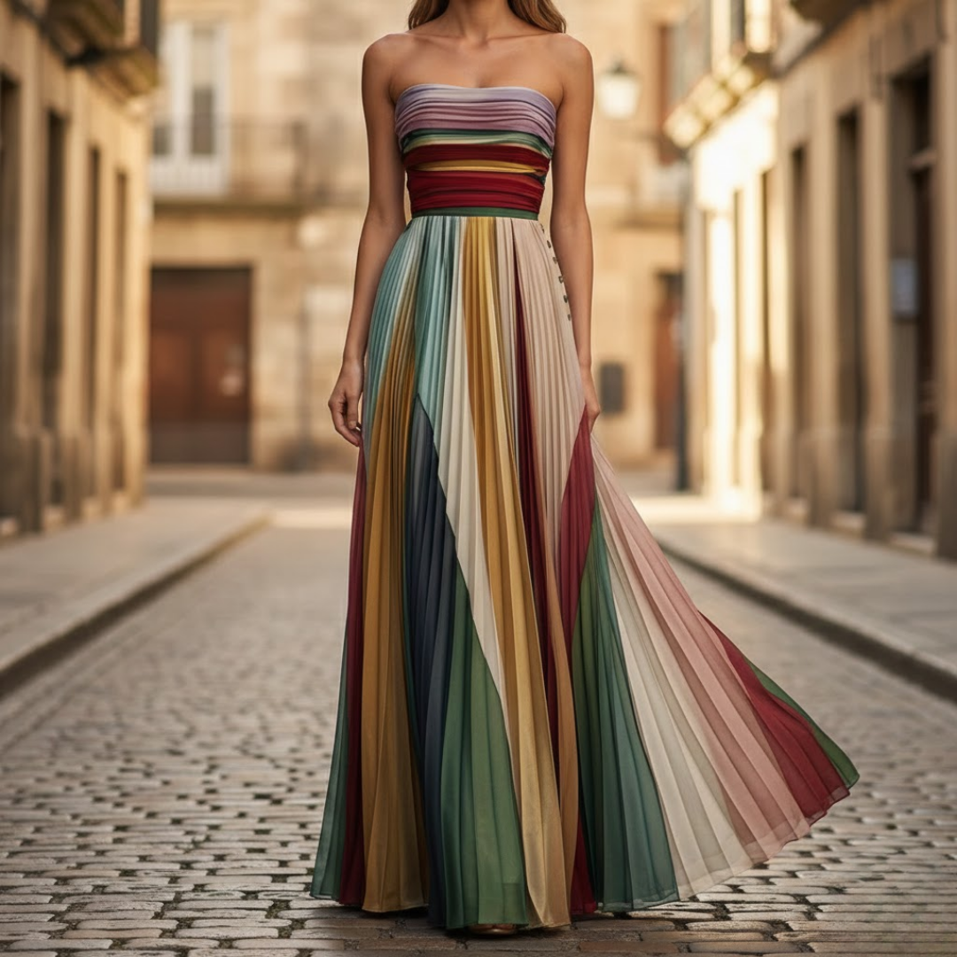 Women's Strapless Pleated Maxi Dress