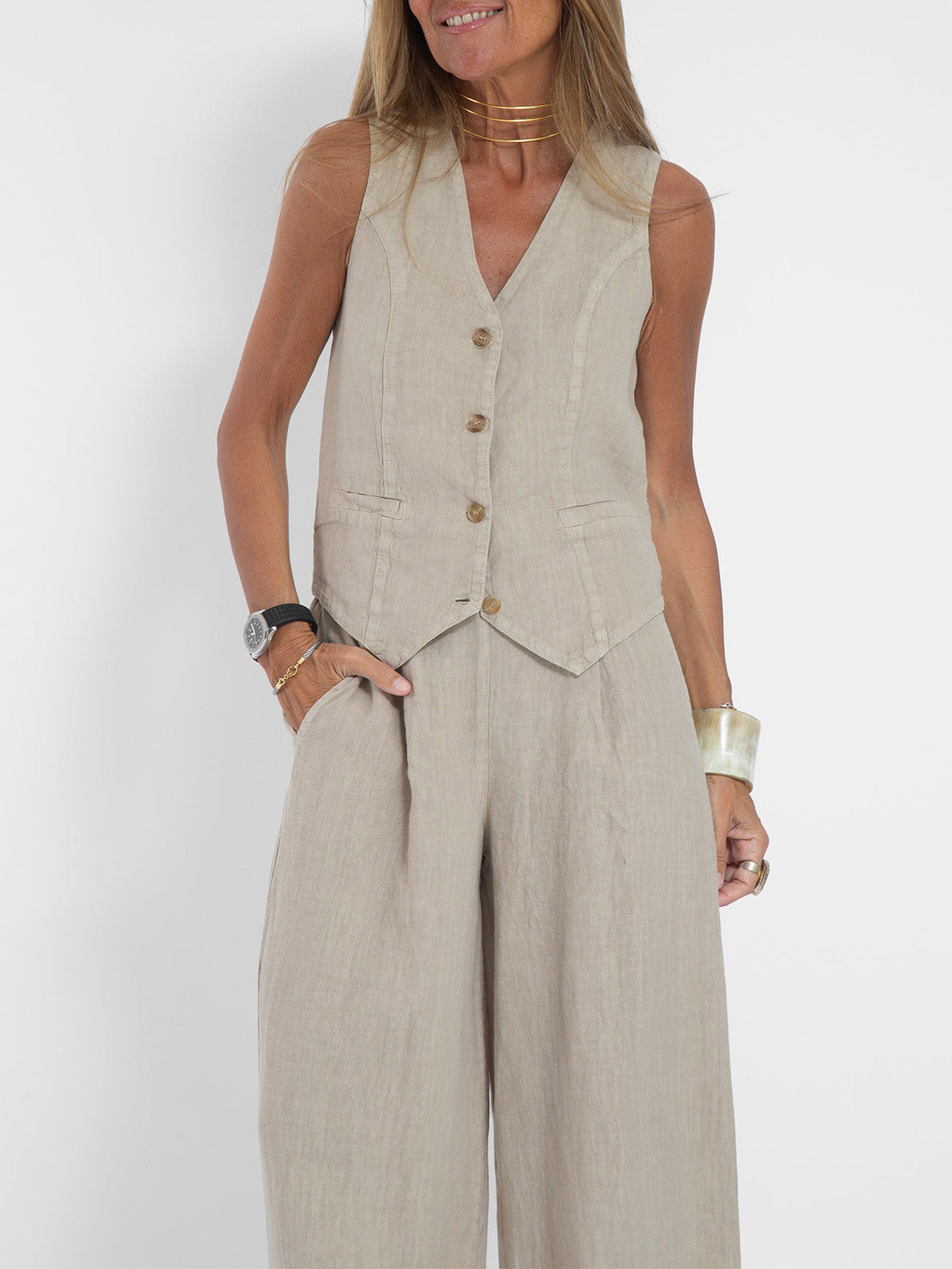 Tabitha Women's Sleeveless V-Neck Vest and Wide-Leg Pants Set product view
