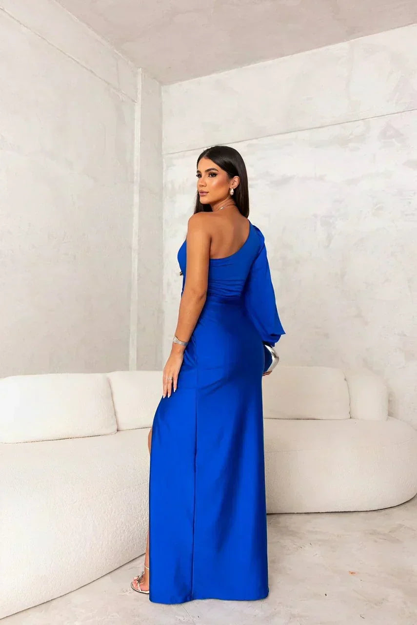Women's One-Shoulder Draped Maxi Evening Dress