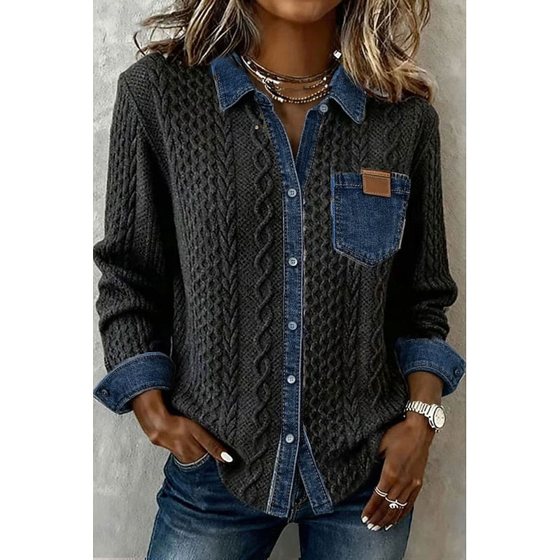 Women's Textured Contrast-Panel Button Shirt