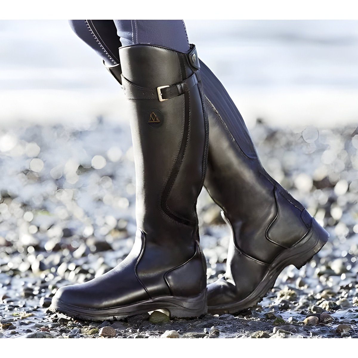 Susan | Women's Knee-High Riding Boots with Buckle Strap, Low Heel and Lug Sole