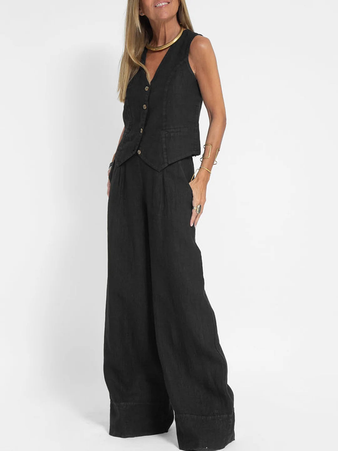 Tabitha Women's Sleeveless V-Neck Vest and Wide-Leg Pants Set product view