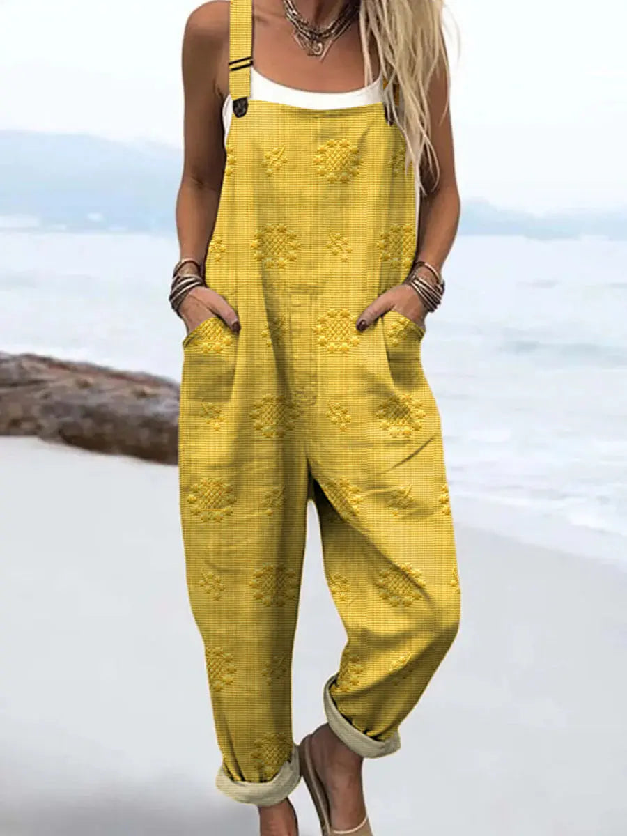 Angela | Women's Relaxed Fit Sleeveless Jumpsuit with Wide Straps, Pockets and Cuffed Hem
