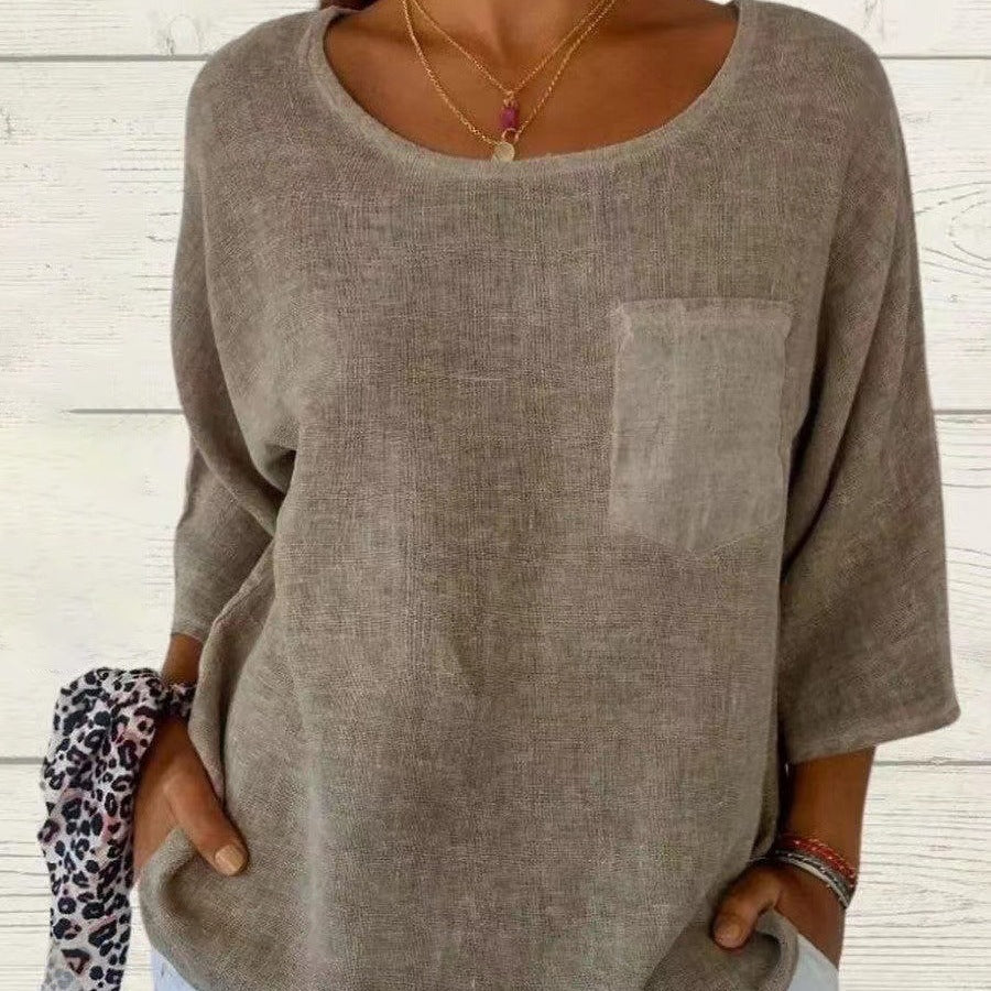 Women's Round Neck 3/4 Sleeve Loose Fit Top