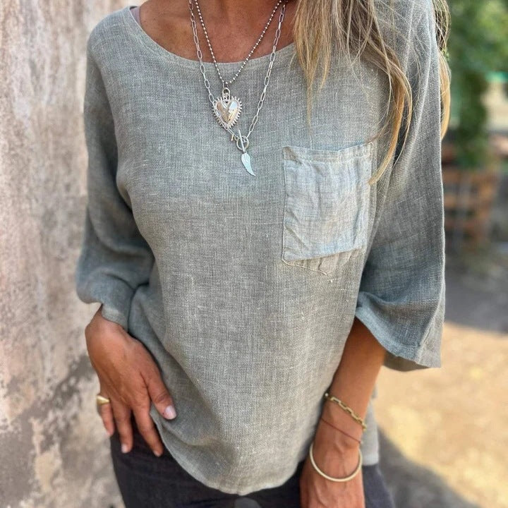 Women's Round Neck 3/4 Sleeve Loose Fit Top
