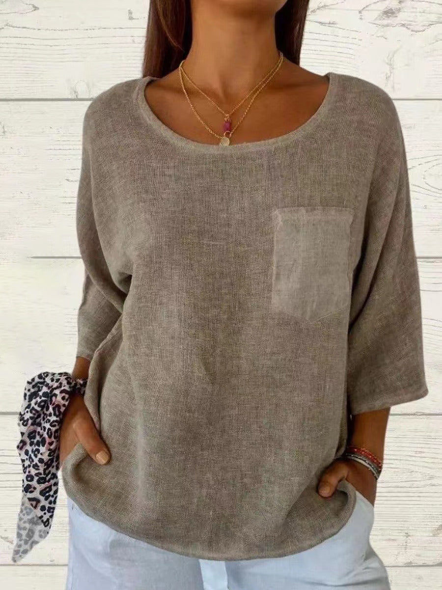 Women's Round Neck 3/4 Sleeve Loose Fit Top