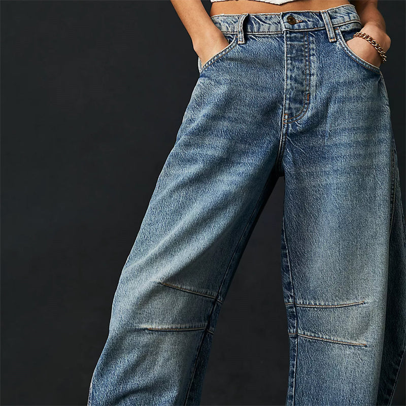 Women's High Waist Barrel Leg Jeans Relaxed Fit Denim