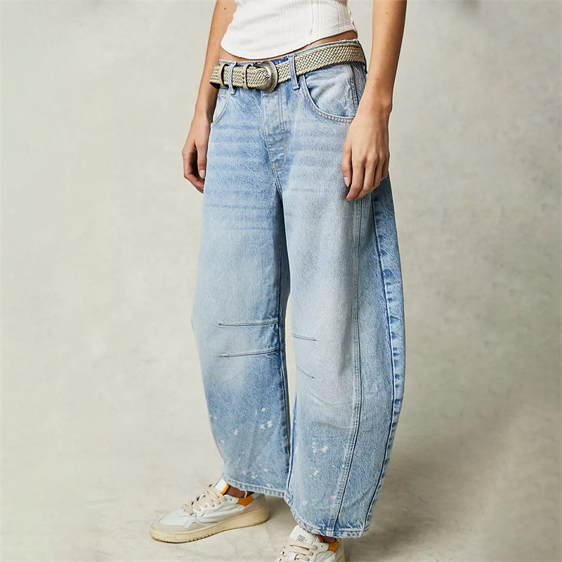 Women's High Waist Barrel Leg Jeans Relaxed Fit Denim
