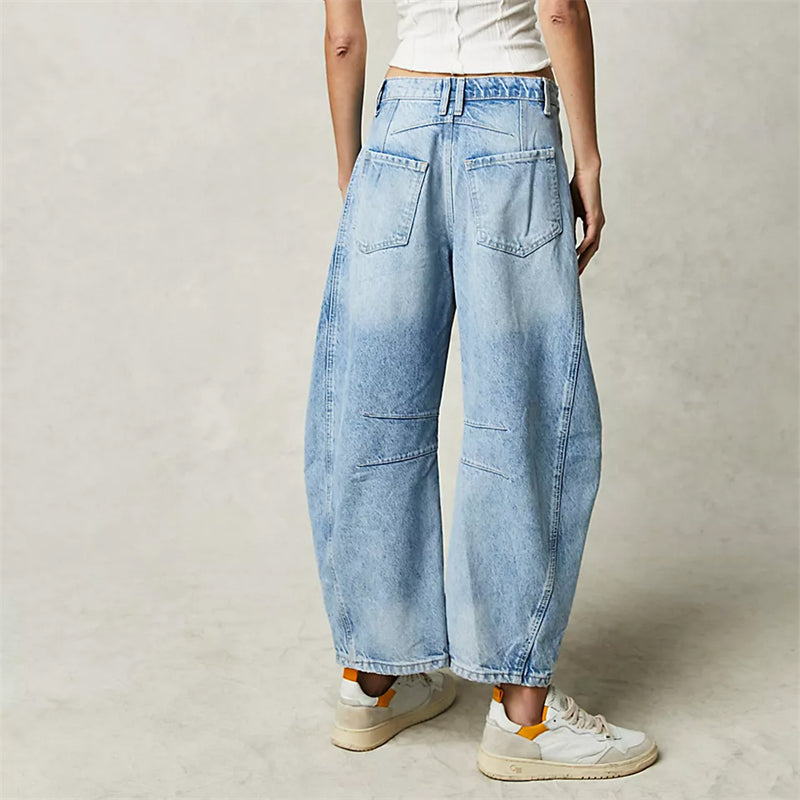 Women's High Waist Barrel Leg Jeans Relaxed Fit Denim