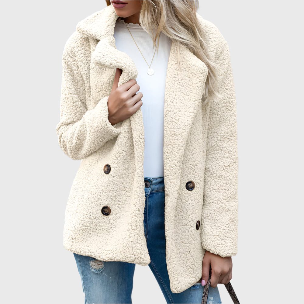 Tracy | Women's Double-Breasted Teddy Fleece Jacket with Collar