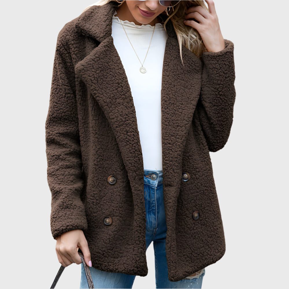 Tracy | Women's Double-Breasted Teddy Fleece Jacket with Collar