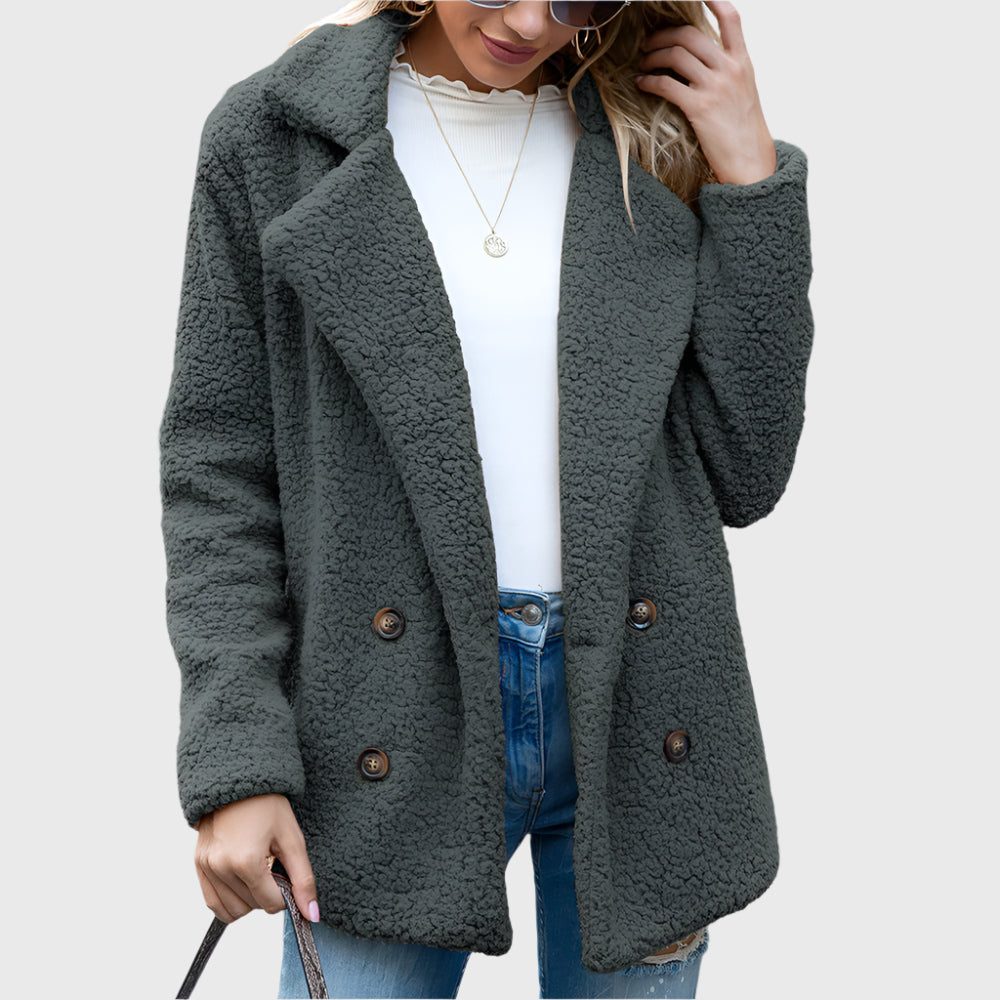 Tracy | Women's Double-Breasted Teddy Fleece Jacket with Collar