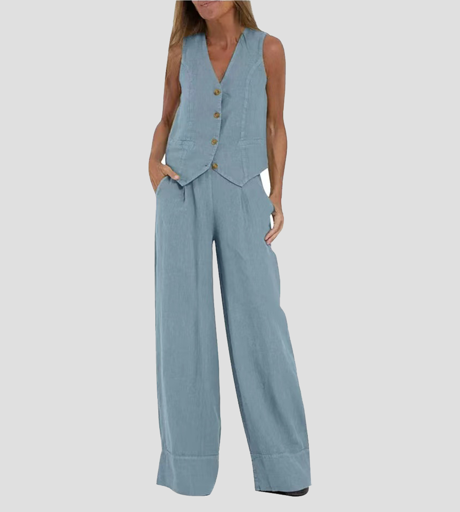 Tabitha Women's Sleeveless V-Neck Vest and Wide-Leg Pants Set product view