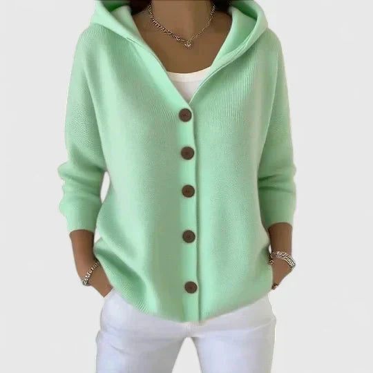 Kathleen | Women's Hooded Button-Front Cardigan with Long Sleeves and Relaxed Fit