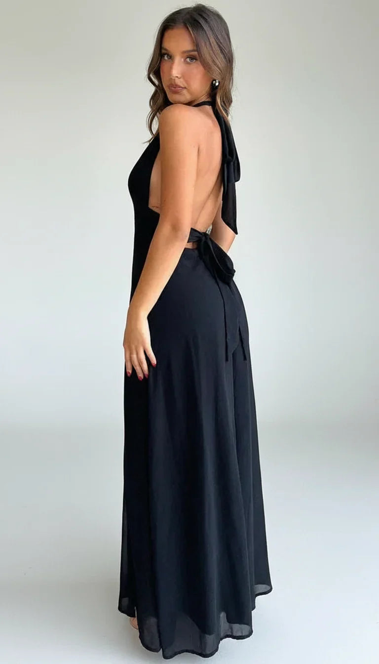 Corinne | Women's Halter-Neck Flowing Maxi Dress