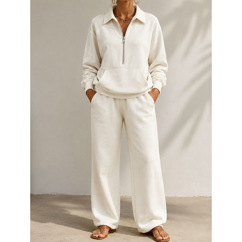 Women's Half-Zip Top and Wide-Leg Pants Set
