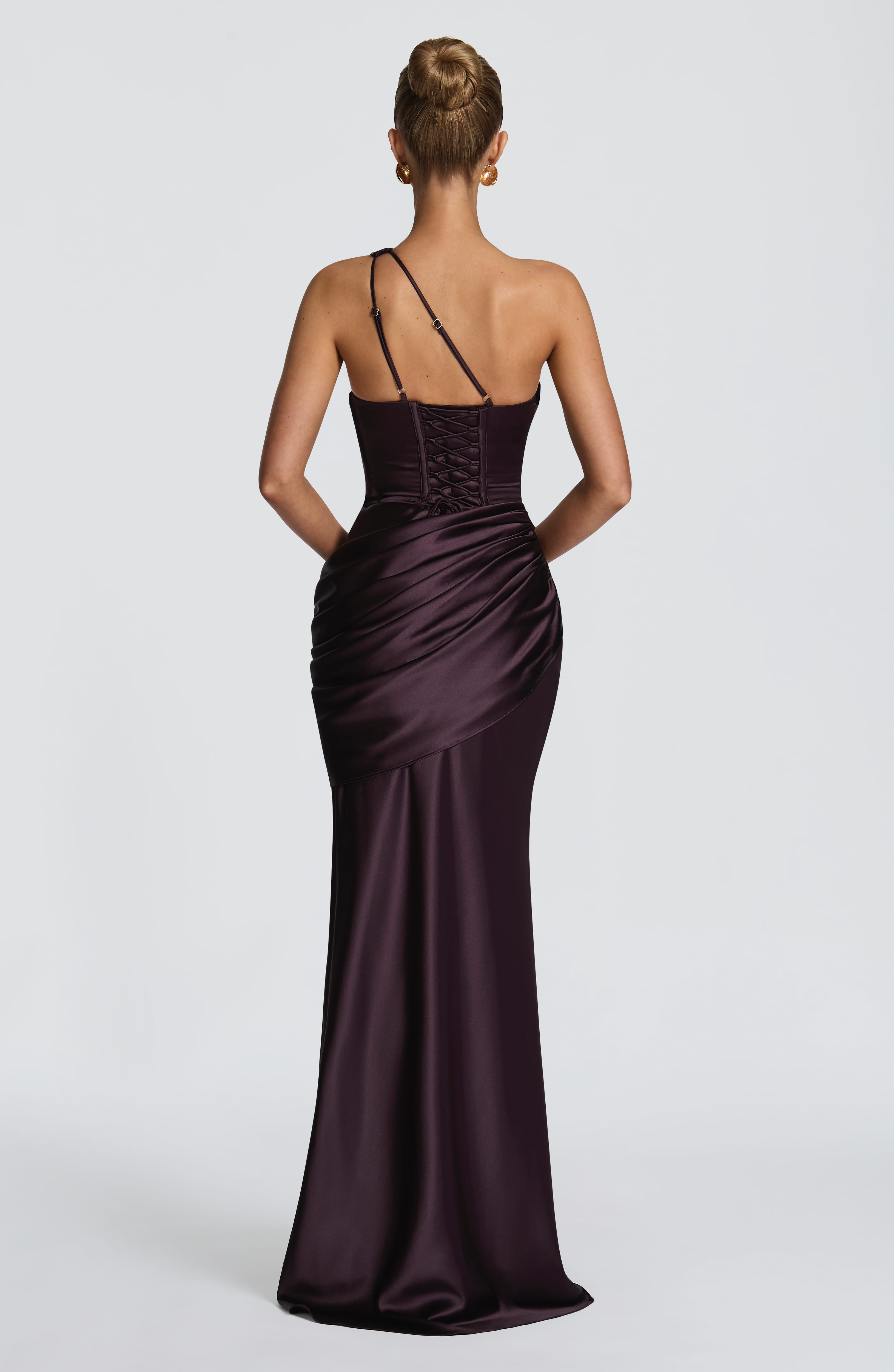 Esmée | Plum Satin One Shoulder Cut Out Maxi Dress