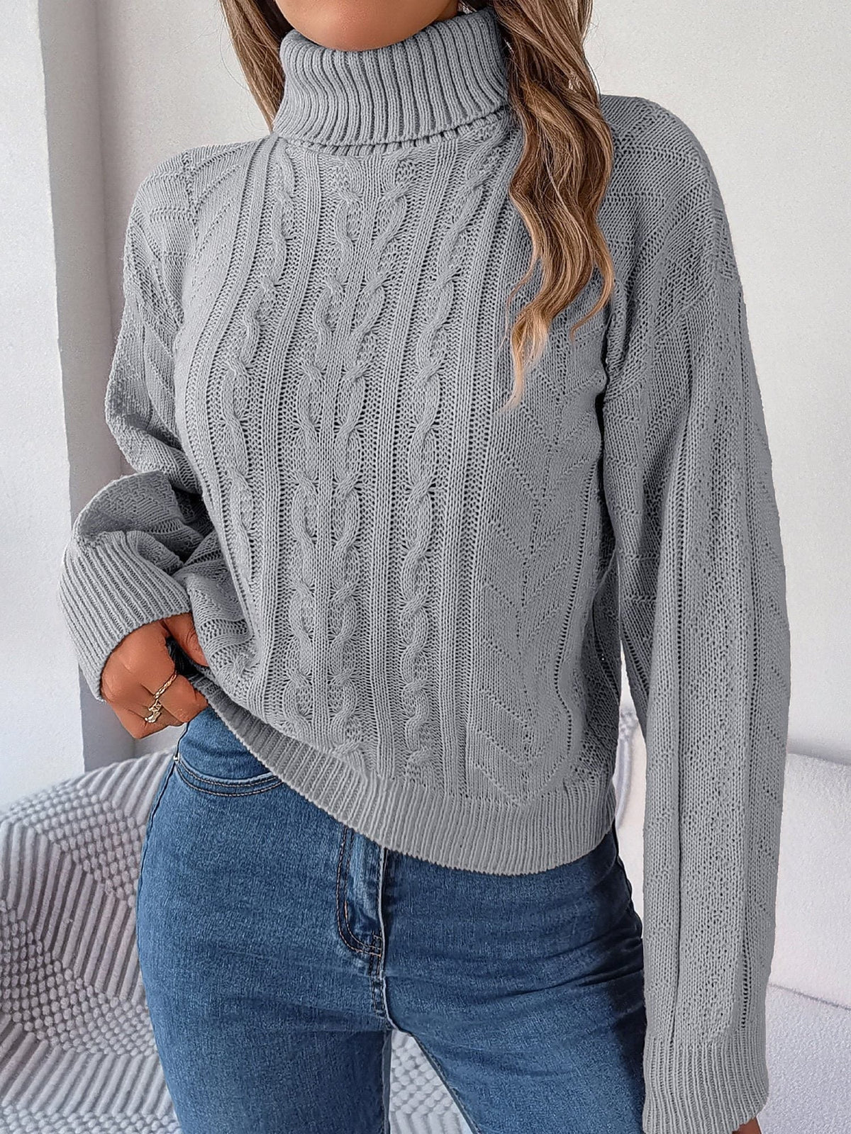 Leanne | Women's Cable Knit Turtleneck Jumper with Long Sleeves