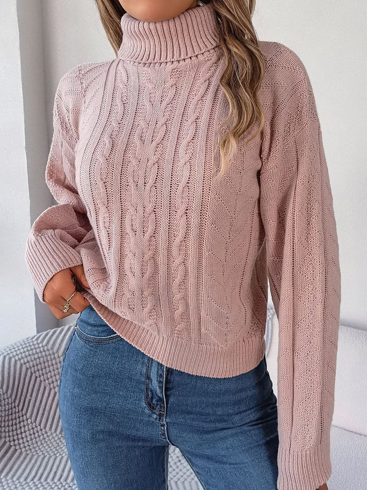 Leanne | Women's Cable Knit Turtleneck Jumper with Long Sleeves