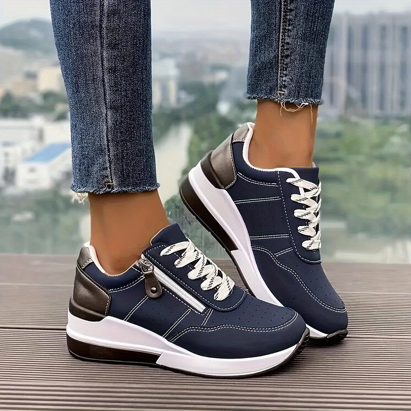 Shirley | Women's Wedge Platform Sneakers with Lace-Up Front and Side Zip