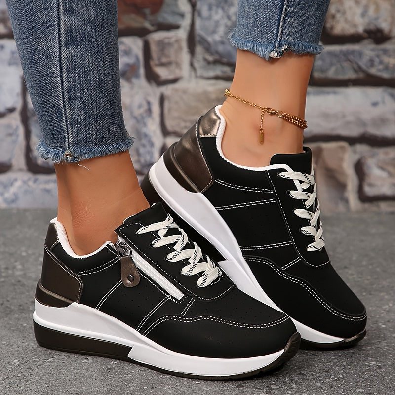 Shirley | Women's Wedge Platform Sneakers with Lace-Up Front and Side Zip
