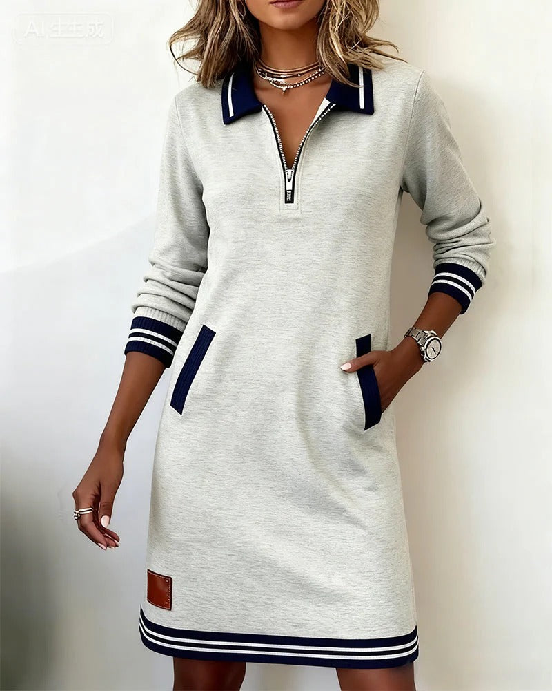 Louisa | Women's Long-Sleeve Zip-Front Collared Dress product photo