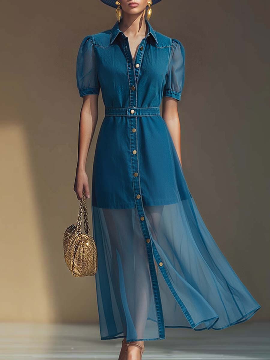 Women's Button Front V Neck Maxi Dress