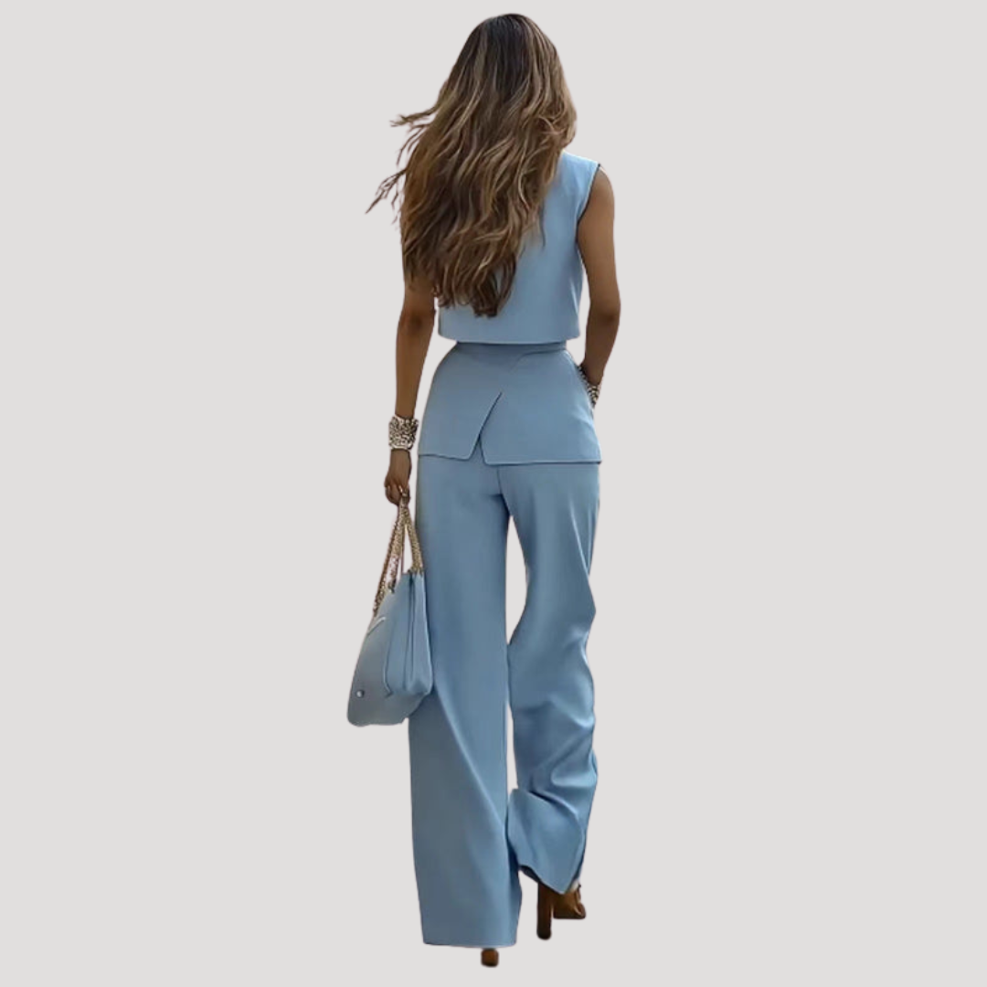 Women's Sleeveless Blazer Vest Wide Leg Pants Set