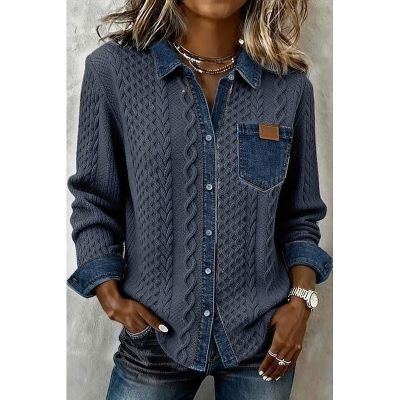 Women's Textured Contrast-Panel Button Shirt