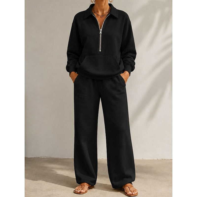 Women's Half-Zip Top and Wide-Leg Pants Set