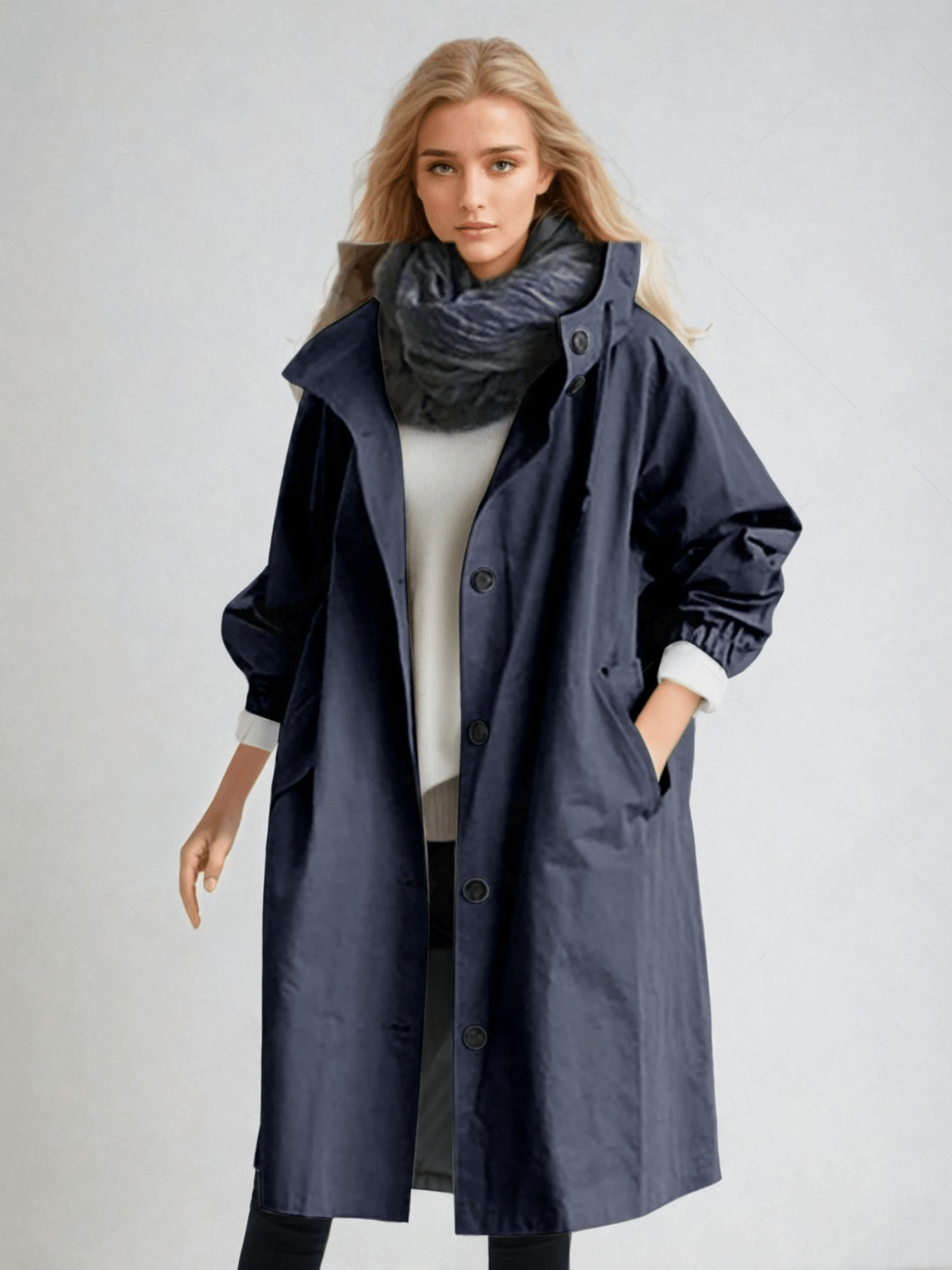 Janet | Women's Oversized Hooded Trench Coat with Button Front and Pockets