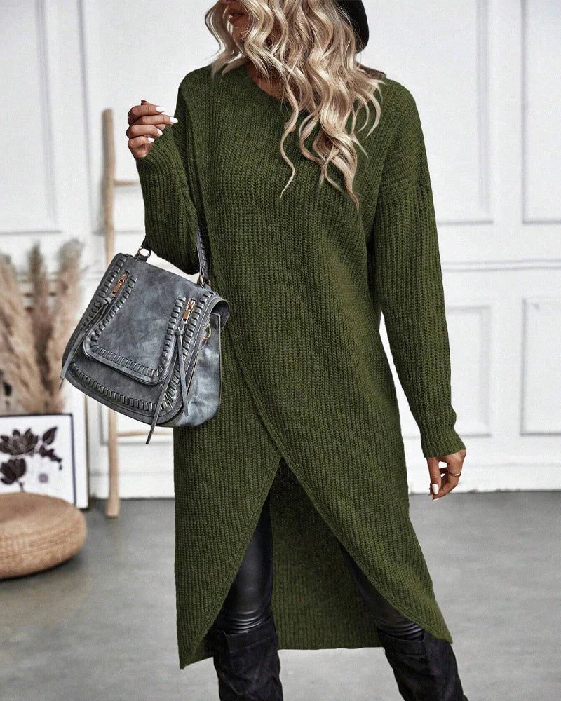 Eileen | Women's Long Open-Front Cardigan Sweater with Ribbed Knit and Wrap-Style Hem
