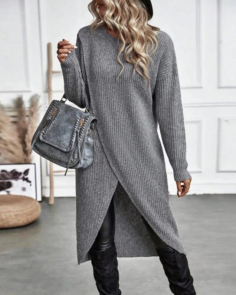 Eileen | Women's Long Open-Front Cardigan Sweater with Ribbed Knit and Wrap-Style Hem