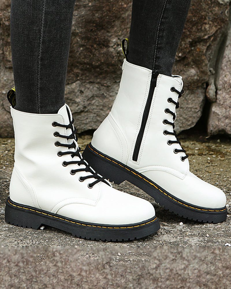 Catherine | Women's Lace-Up Platform Combat Boots with Side Zip and Chunky Lug Sole