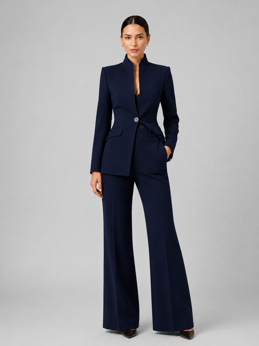 Cassandra | Women's Collarless Blazer & Wide-Leg Pants Set