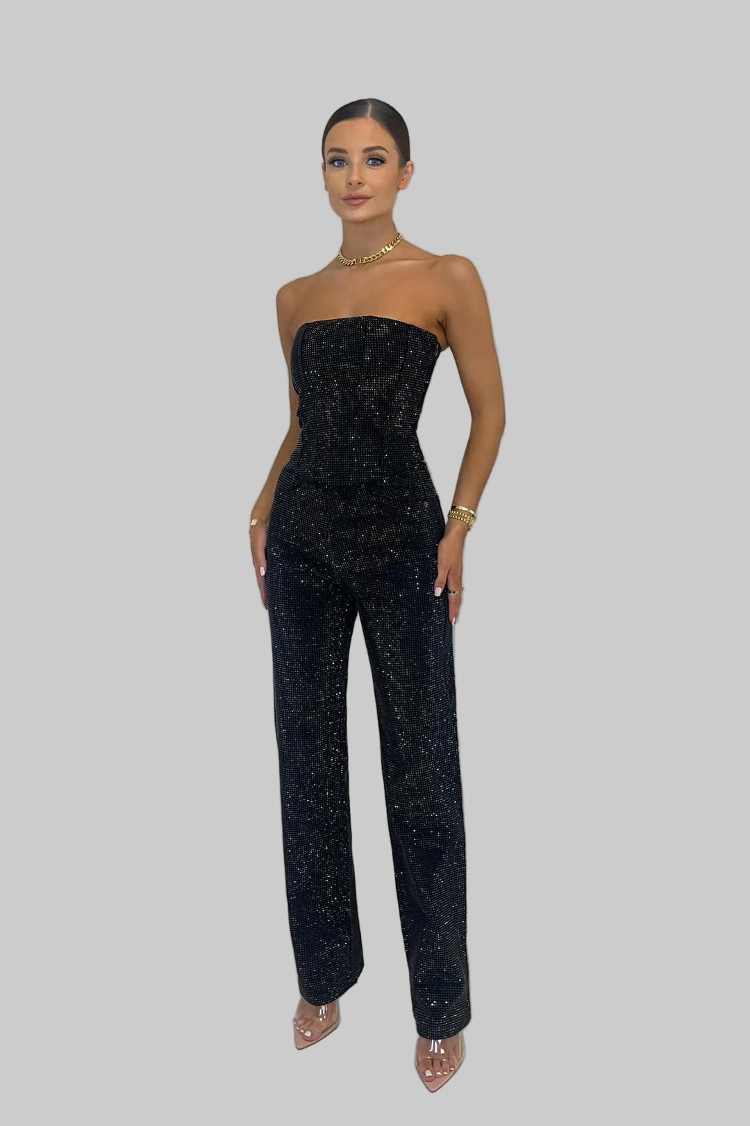 Vivienne | Women's Strapless Sequin Wide-Leg Jumpsuit