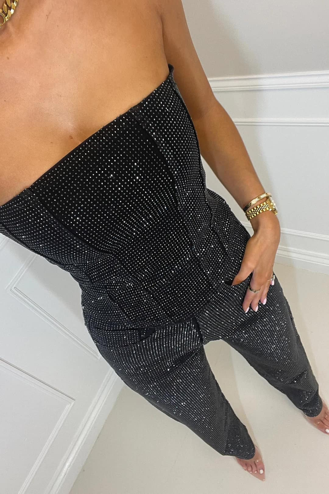 Vivienne | Women's Strapless Sequin Wide-Leg Jumpsuit