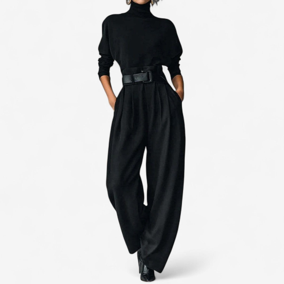 Erica | Women's Wide Leg Jumpsuit with Roll Neck and Belt