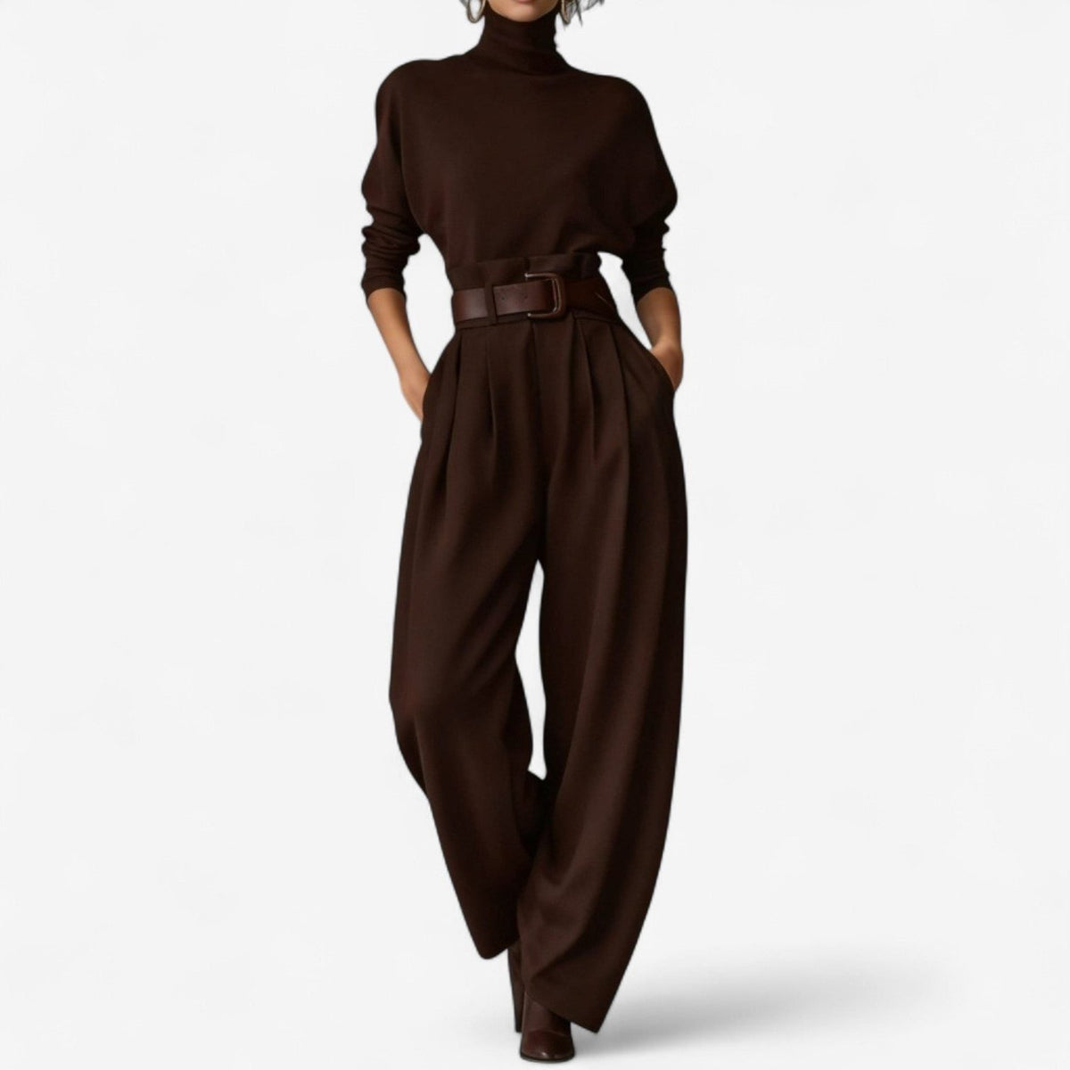 Erica | Women's Wide Leg Jumpsuit with Roll Neck and Belt