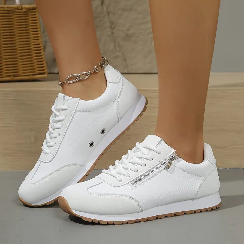 Gail | Women's Retro Lace-Up Sneakers with Side Zip and Contrast Suede-Look Panels