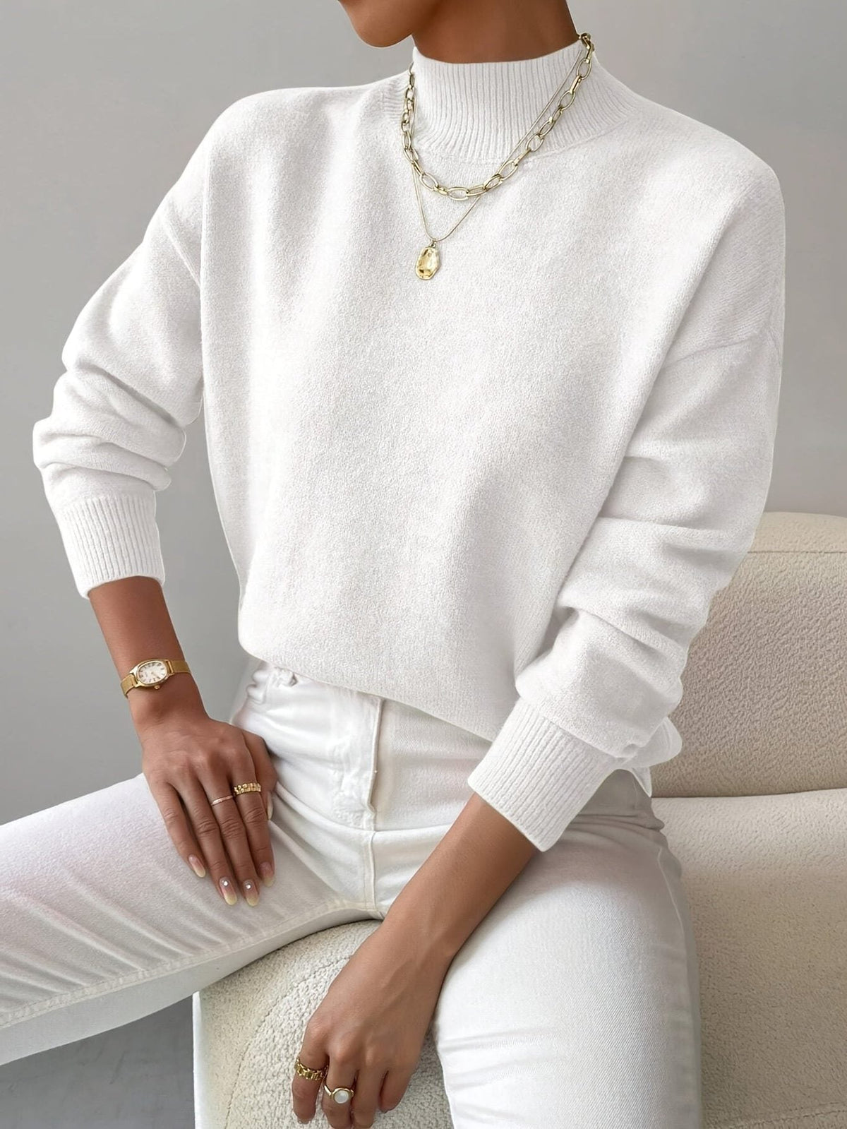 Carolyn | Women's Mock Neck Pullover Sweater with Textured Knit and Long Sleeves