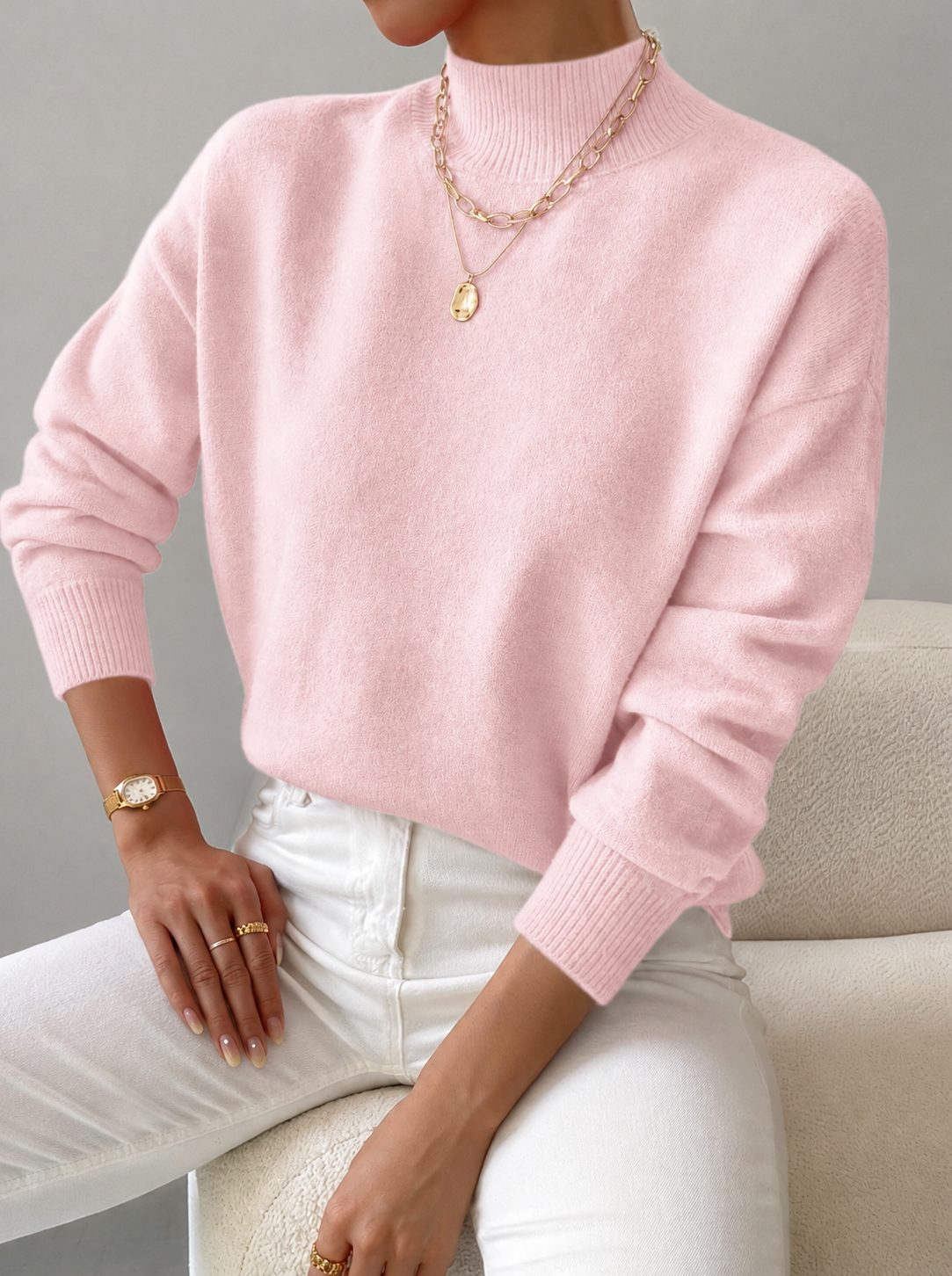 Carolyn | Women's Mock Neck Pullover Sweater with Textured Knit and Long Sleeves