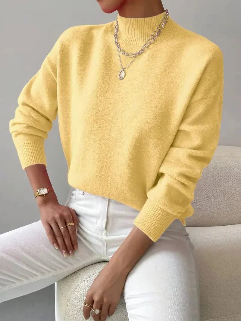 Carolyn | Women's Mock Neck Pullover Sweater with Textured Knit and Long Sleeves