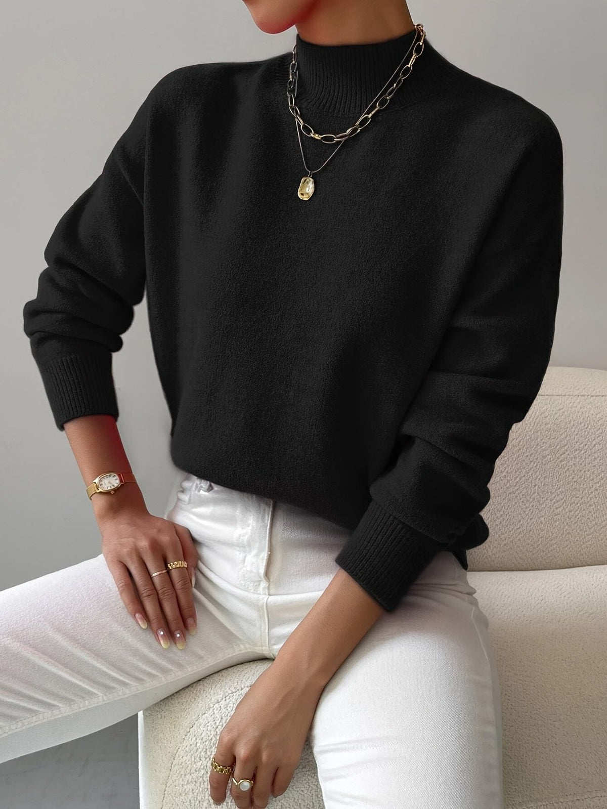 Carolyn | Women's Mock Neck Pullover Sweater with Textured Knit and Long Sleeves