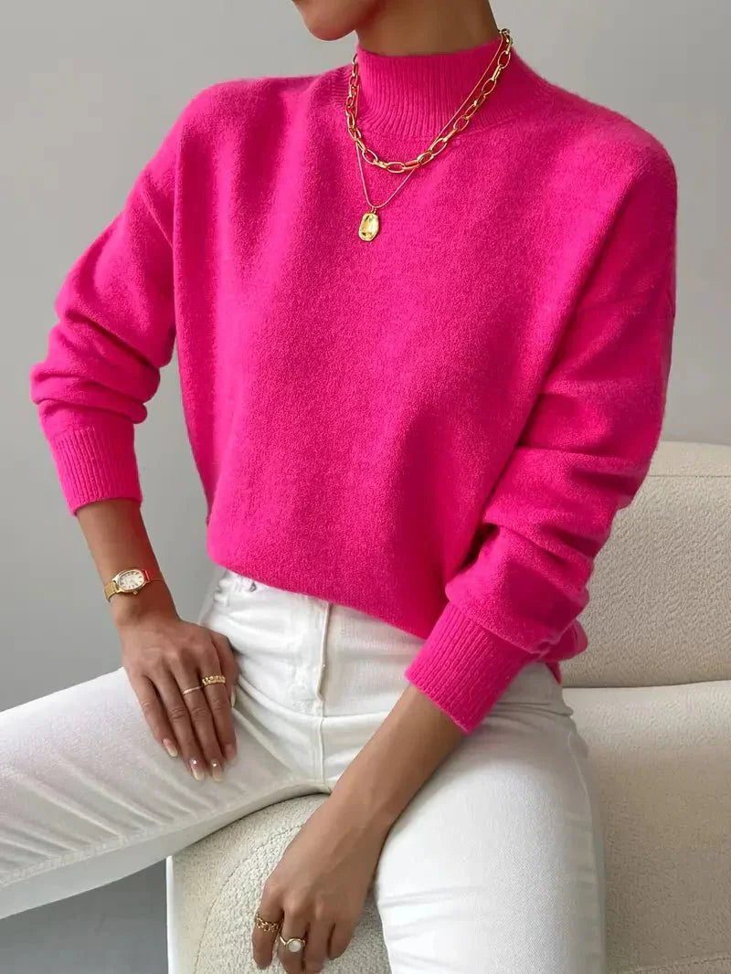 Carolyn | Women's Mock Neck Pullover Sweater with Textured Knit and Long Sleeves